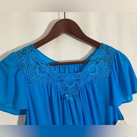 Shadow Line Night Gown Women's Medium Blue Short Sleeve Sleepwear - Picture 4 of 11